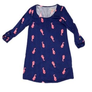 Lilly Pulitzer Women’s Navy Ocean Ridge Seahorse 3/4 Sleeve Dress Small cotton